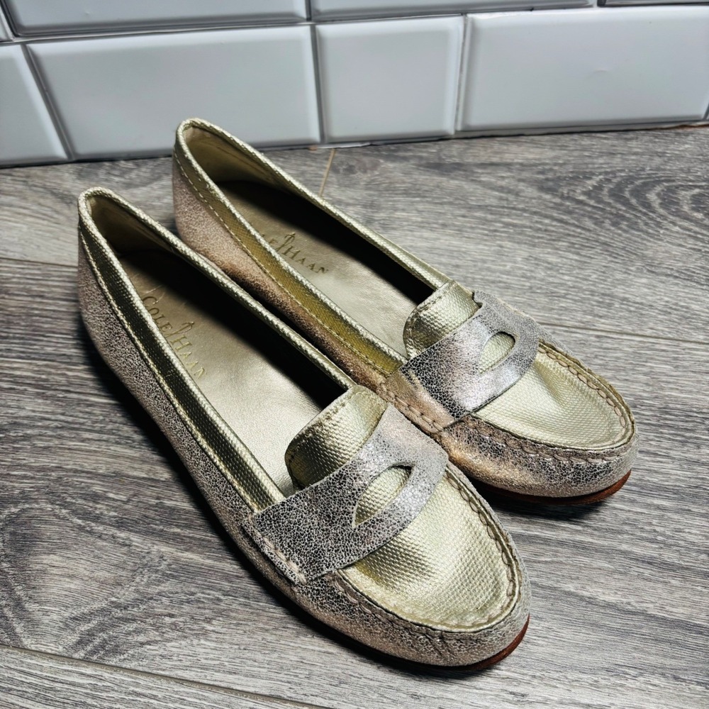 Cole Haan Women's Gold Glitter Loafers Flats Shoes Size 7B